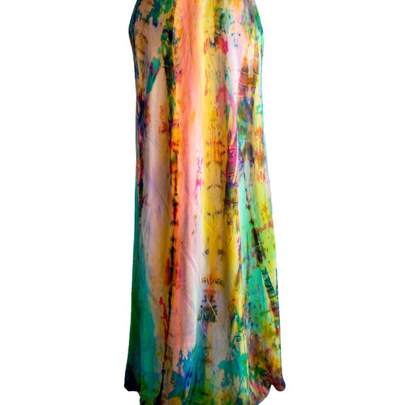 NEW silk maxi dress tie dyed orange yellow small 4 6 african batik rainbow beach - Picture 6 of 6